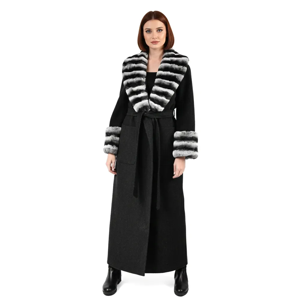 [8001352] Cashmere Big Smooking With Rex Rabbit Fur 135cm (BLACK, S)