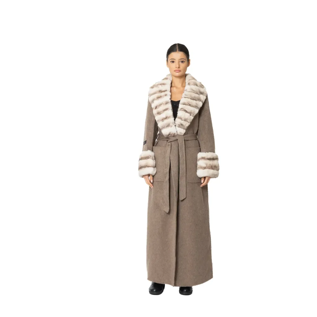 Cashmere with Wool and Big Rex Rabbit Fur Big Smooking135cm