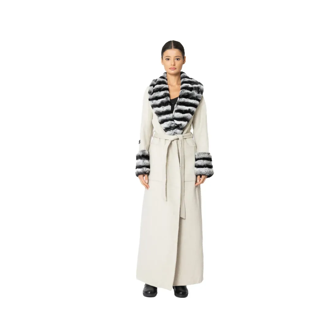 Cashmere with Wool and Big Rex Rabbit Fur Big Smooking135cm