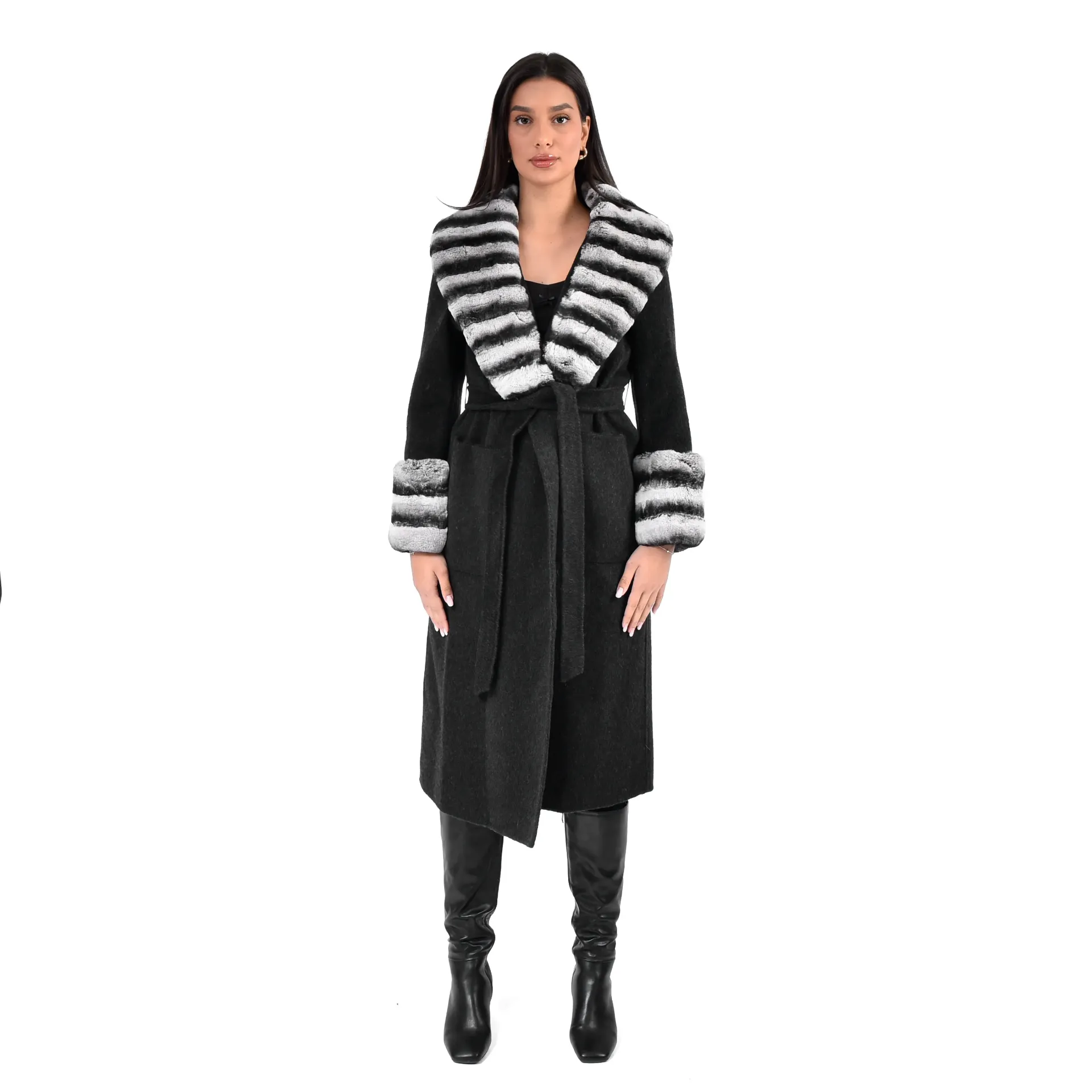 [8001372] Cashmere Big Smooking With Rex Rabbit Fur 115cm (BLACK, S)
