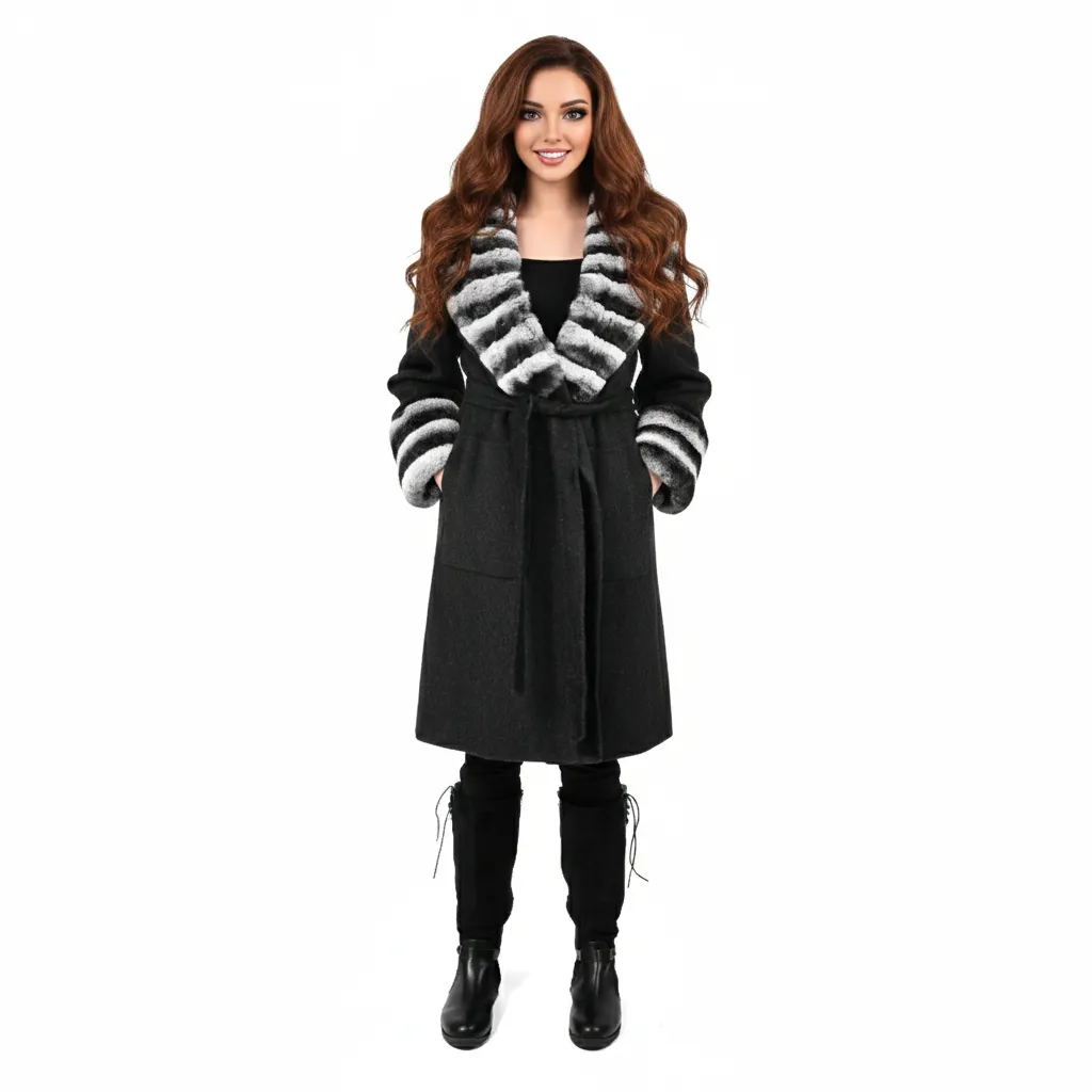 [8001392] Cashmere Big Smooking With Rex Rabbit Fur 100cm (BLACK, S)