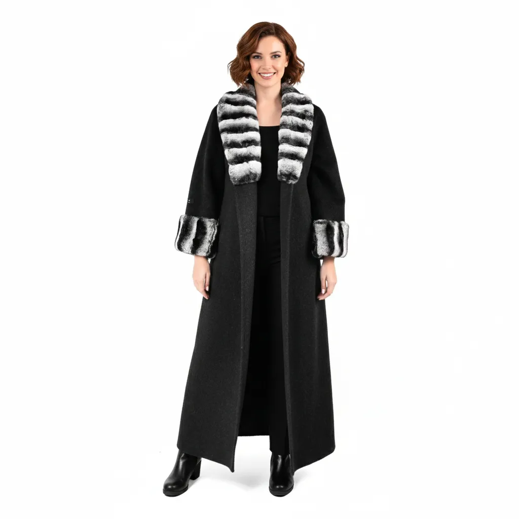 [8001412] Cashmere With Rex Rabbit Fur 135cm (BLACK, S)