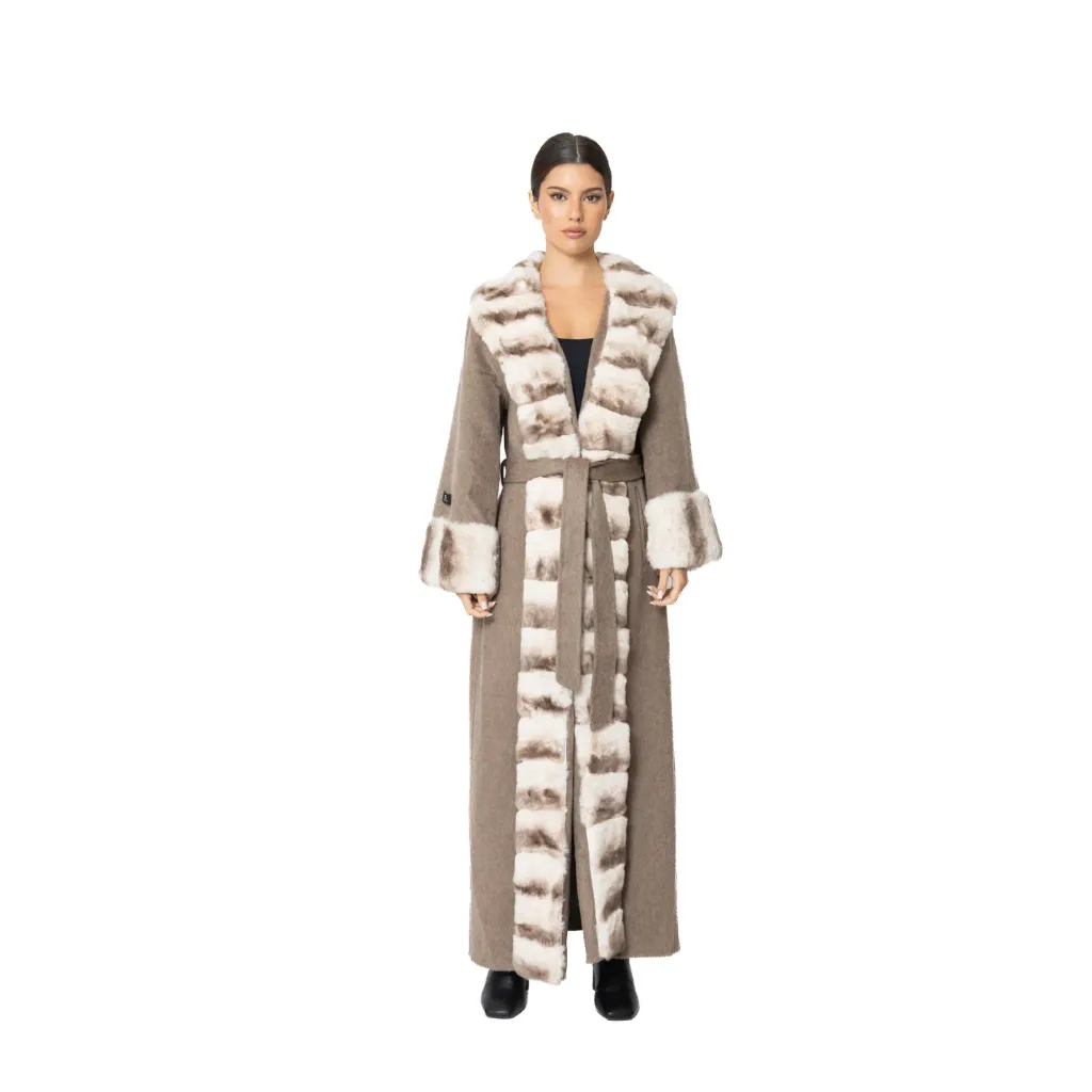 Cashmere with Wool and Rex Rabbit Fur - Straight Line Fur 135cm