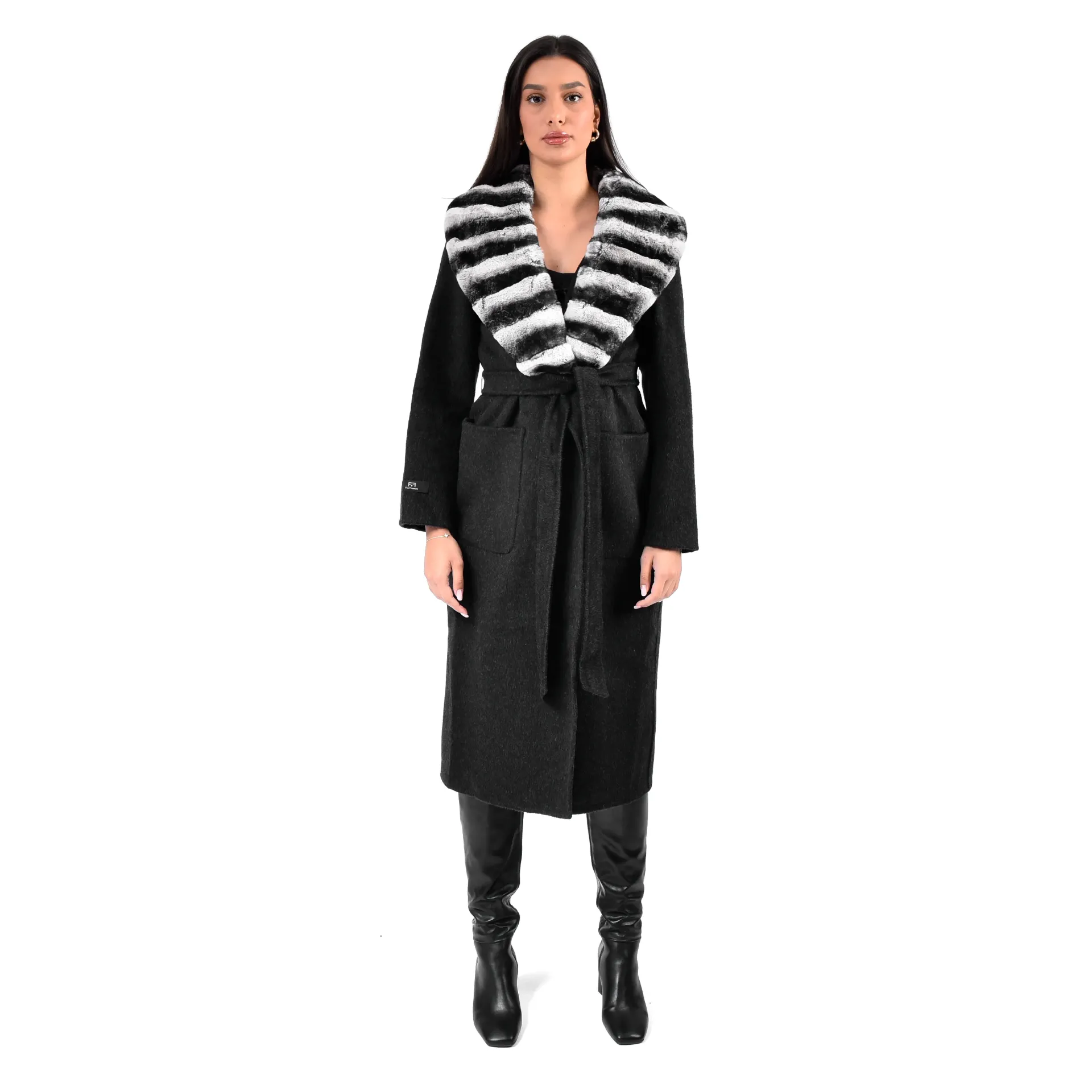 Cashmere with Rex Rabbit Fur Collar – 115cm