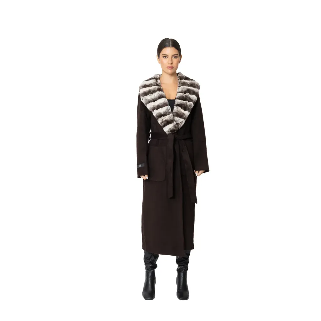 Cashmere with Wool and Rex Rabbit Fur Collar – 115cm