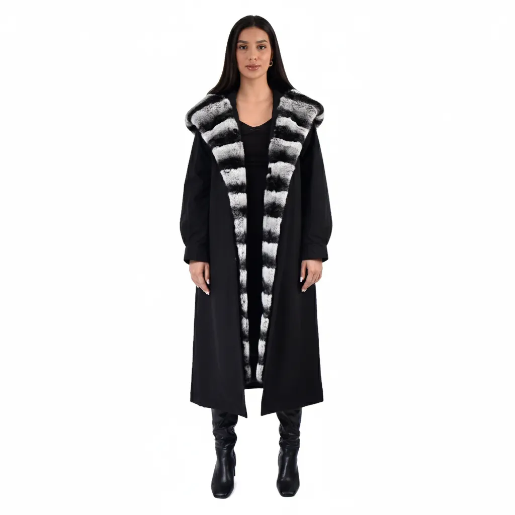 [8001582] Raincoat Jacket with Rex Rabbit Fur - 120cm (BLACK, S)