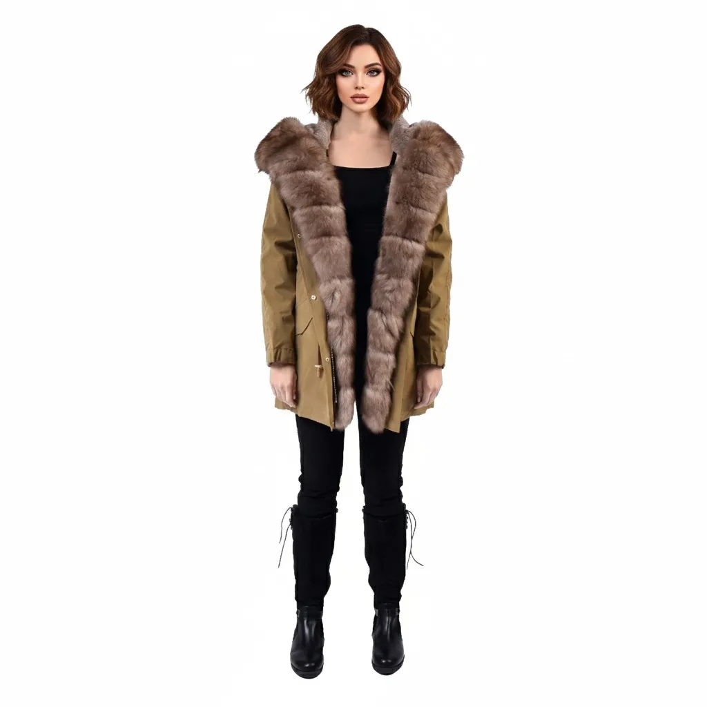 Raincoat Jacket With Fox and Rex Rabbit Fur 80cm