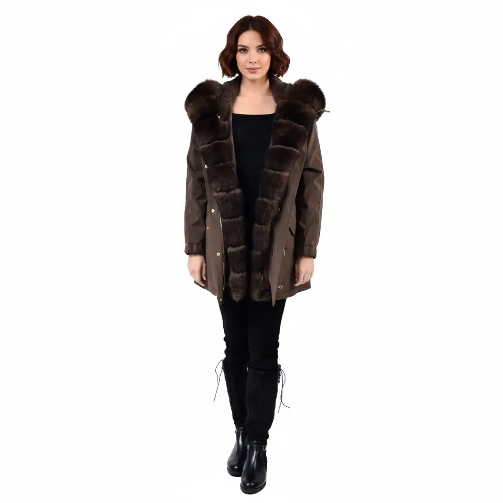 [90090738] Raincoat Jacket With Fox and Rex Rabbit Fur 80cm (DARK COFFEE F, S)