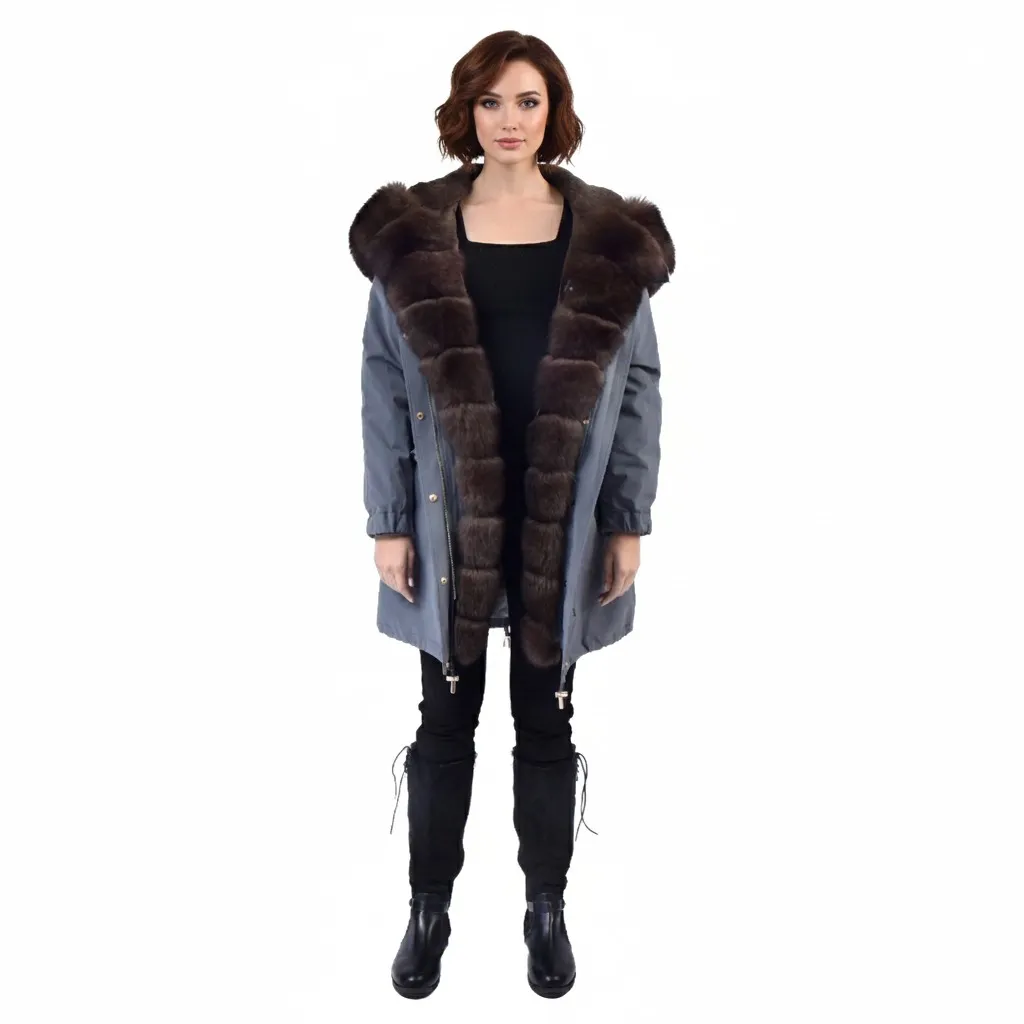 Raincoat Jacket With Fox and Rex Rabbit Fur 90cm