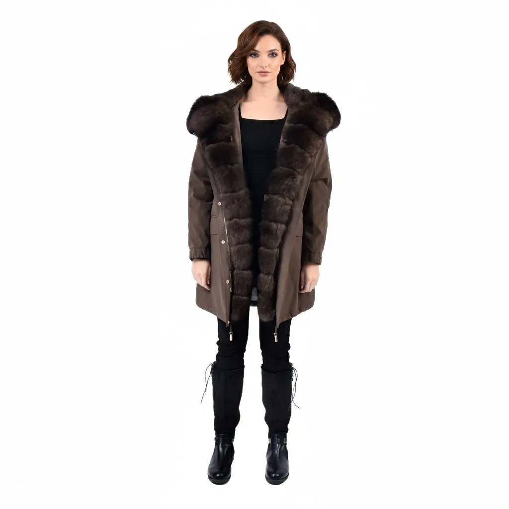Raincoat Jacket With Fox and Rex Rabbit Fur 90cm