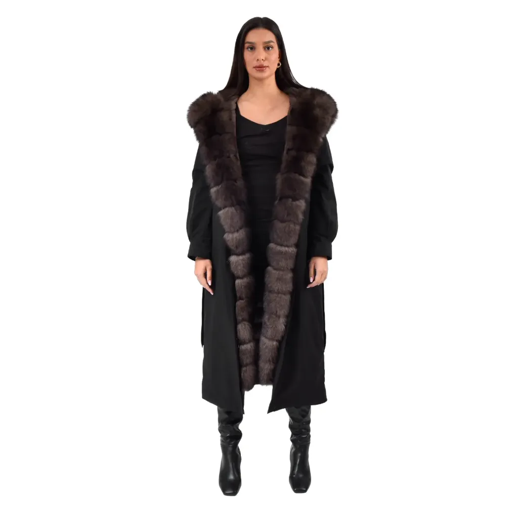 [90090793] Raincoat Jacket With Fox and Rex Rabbit Fur 120cm (BLACK, S)