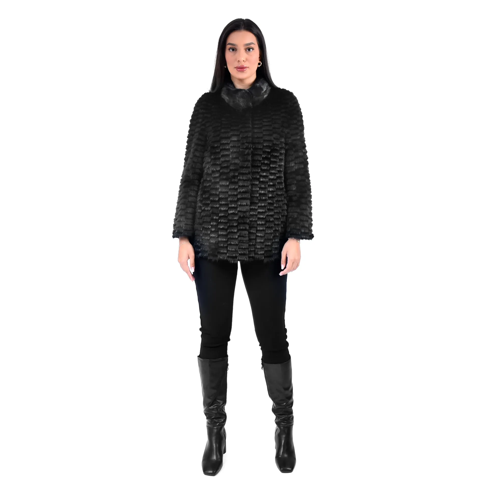 Jacket with Mink and Rex Rabbit Fur 70cm - 5477C-7