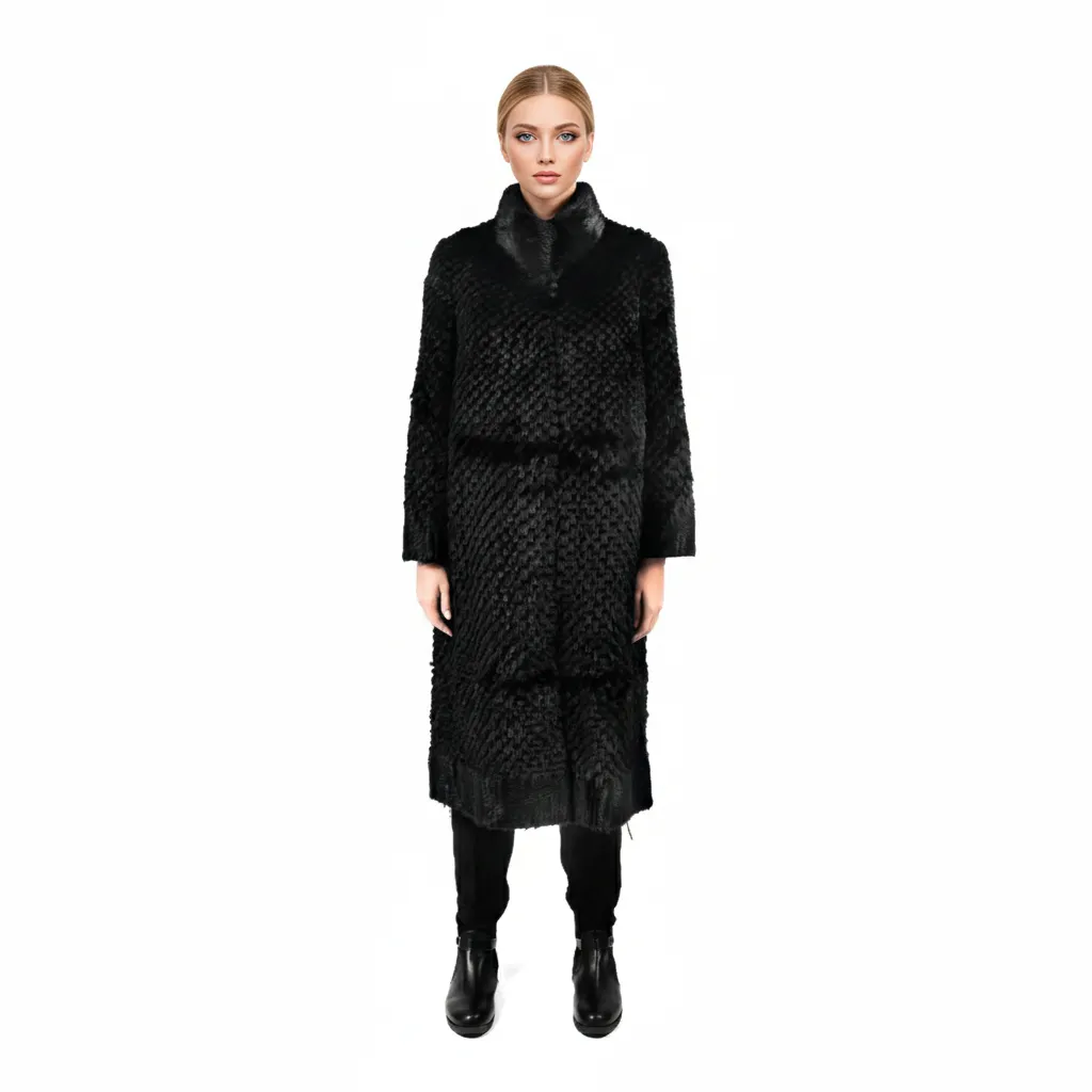 [700807] Jacket with Mink and Rex Rabbit Fur 110cm - 5477N (BLACK, M)