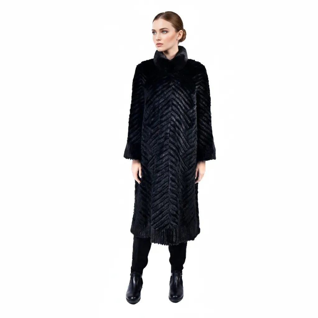 [700817] Jacket with Mink and Rex Rabbit Fur 110cm - 5477P (BLACK, M)