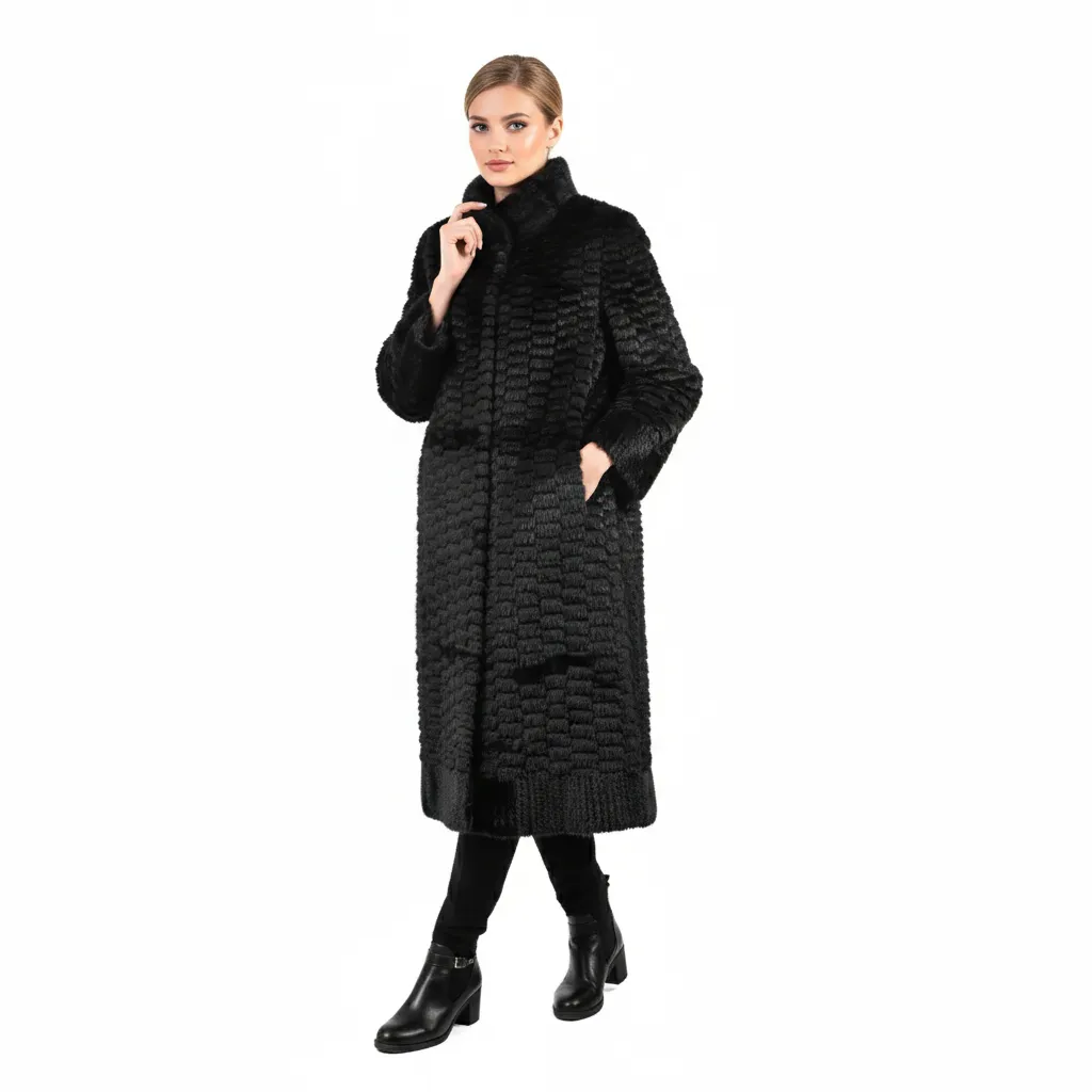 [700827] Jacket with Mink and Rex Rabbit Fur 110cm - 5477O (BLACK, M)