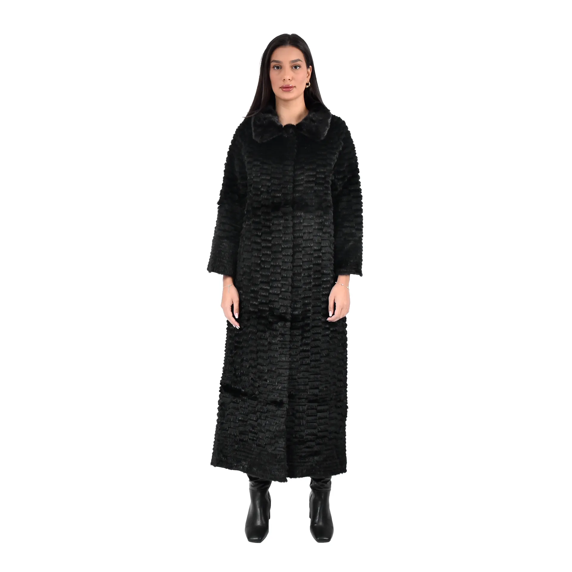 [700837] Jacket with Mink and Rex Rabbit Fur 135cm - TP1187-A (BLACK, M)