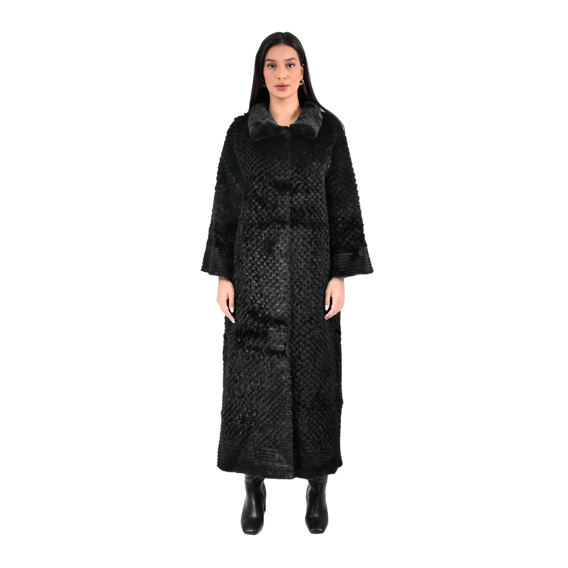 [700847] Jacket with Mink and Rex Rabbit Fur 135cm - TP1187-B (BLACK)