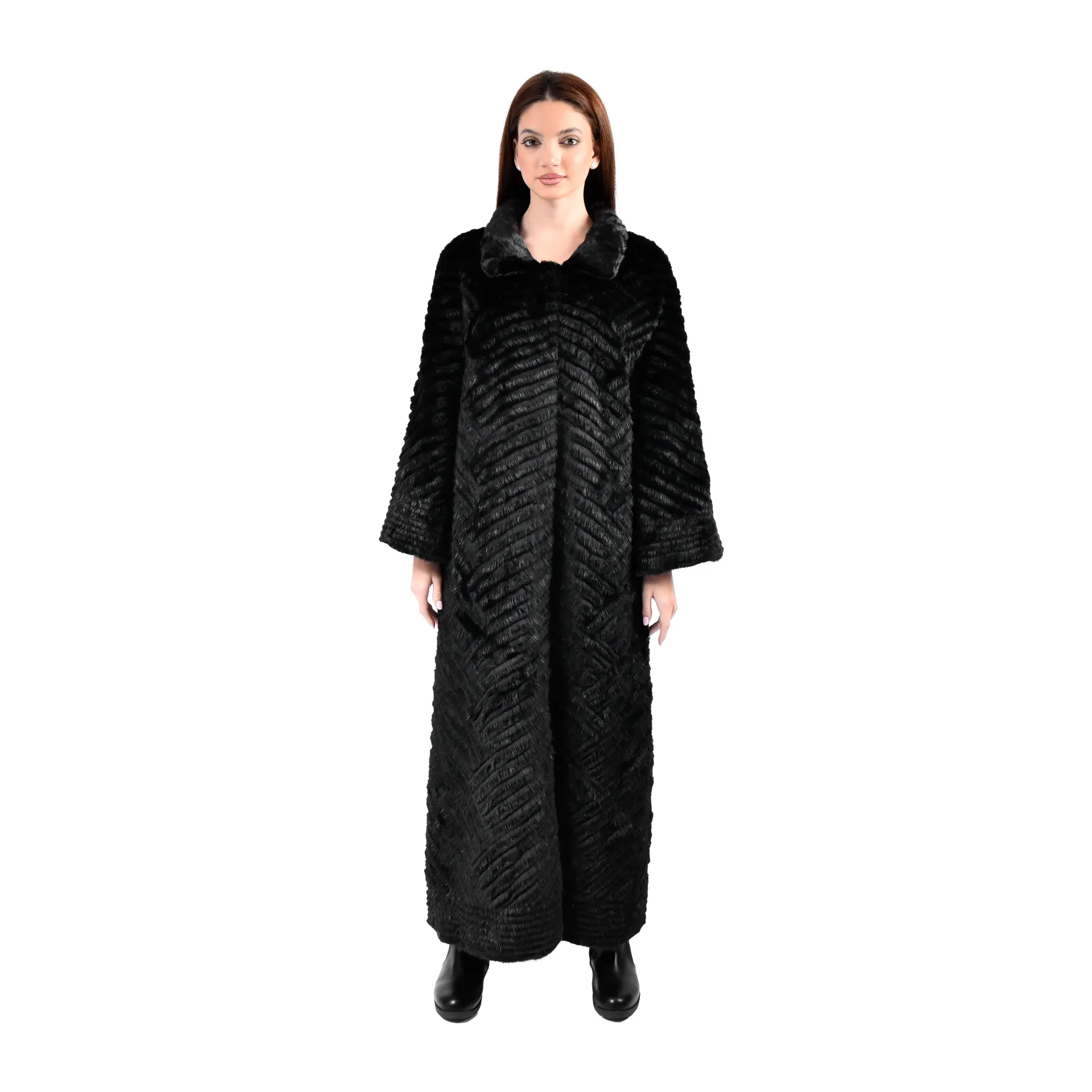 [700851] Jacket with Mink and Rex Rabbit Fur 135cm - TP1187-C (BLACK, M)