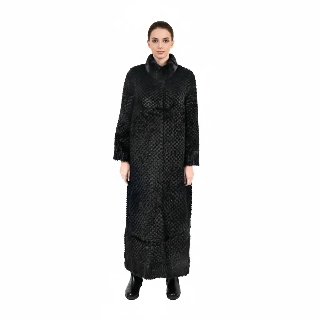 [700861] Jacket with Mink and Rex Rabbit Fur 135cm - 5477-K (BLACK, M)