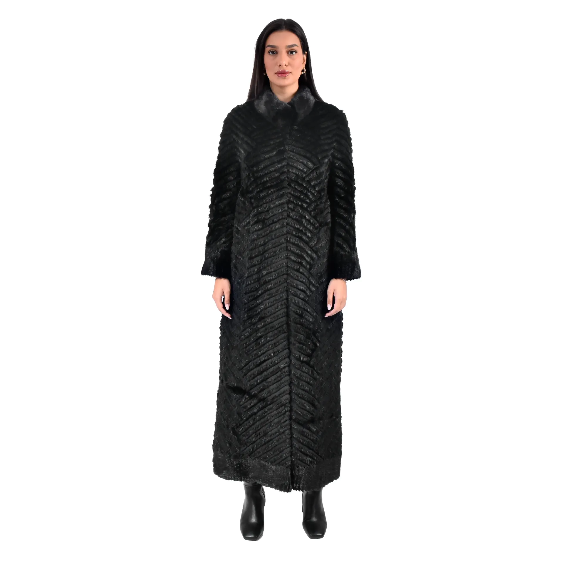 [700881] Jacket with Mink and Rex Rabbit Fur 135cm - 5477-M (BLACK, M)