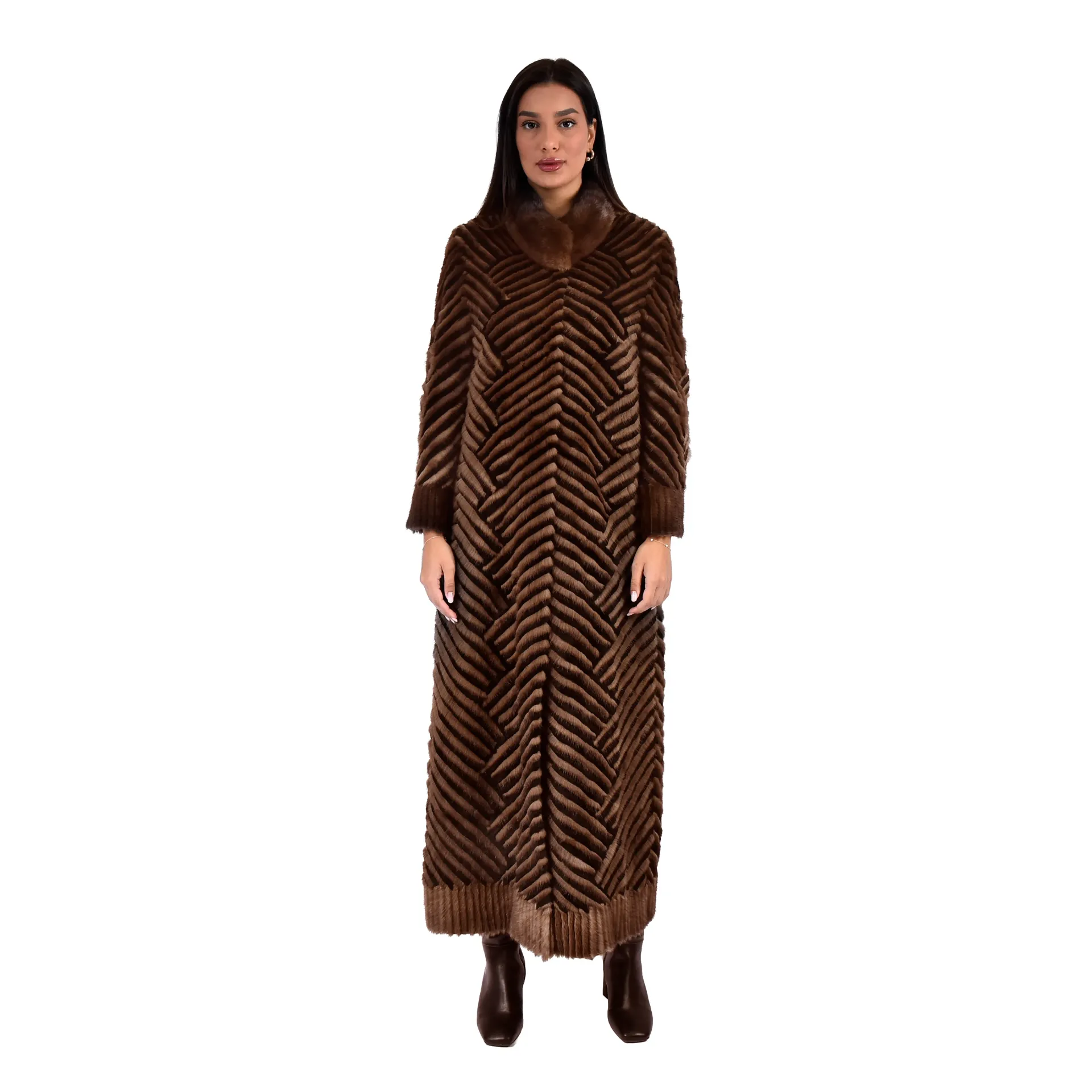 [700885] Jacket with Mink and Rex Rabbit Fur 135cm - 5477-M (BLACK & COFFEE B, M)