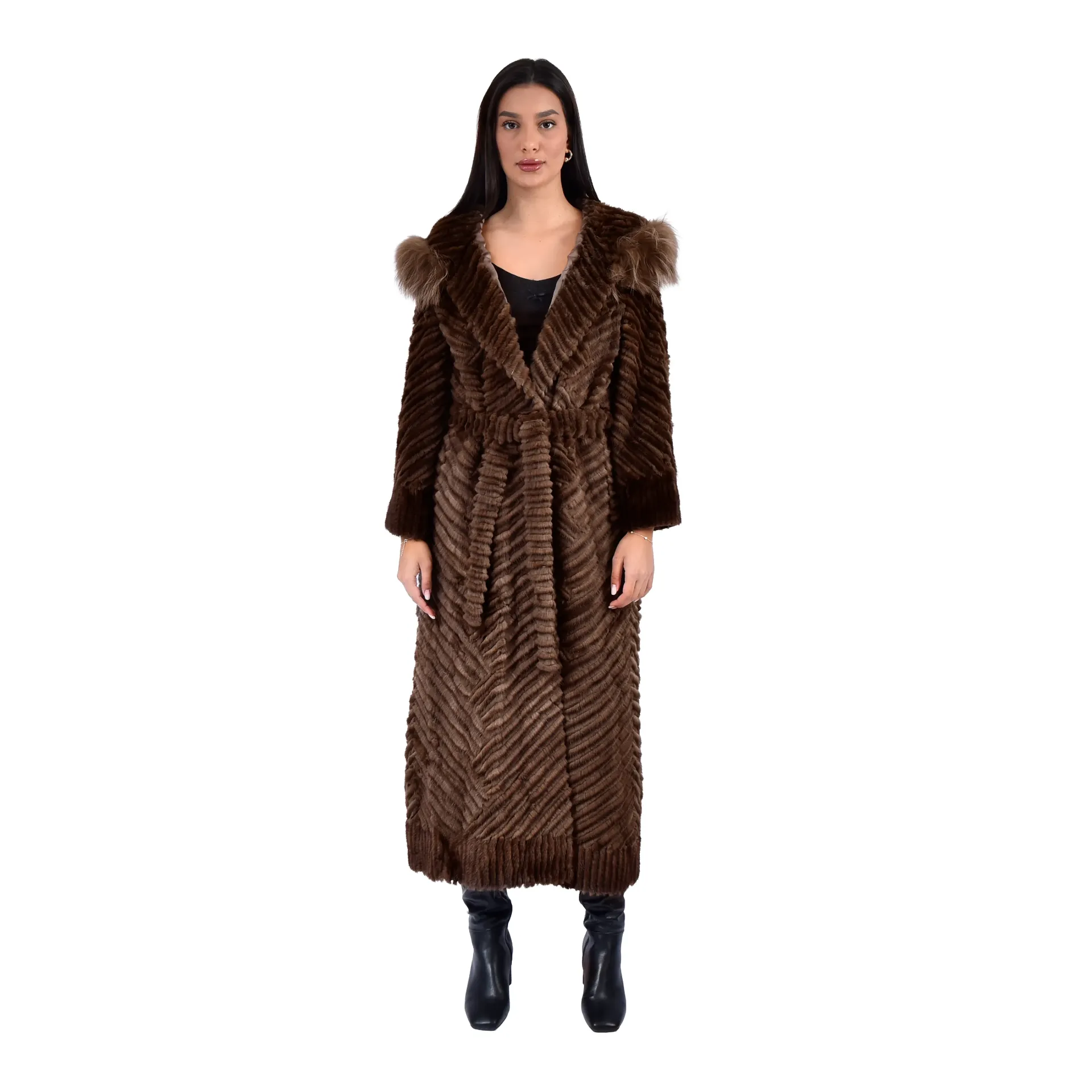 [7001001] Jacket Hood with Mink and Rex Rabbit Fur 135cm - 5477-A (BLACK, M)
