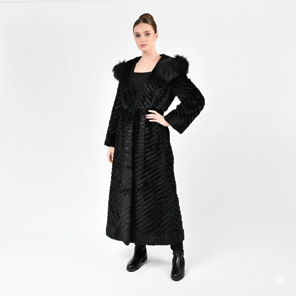 [7001001] Jacket Hood with Mink and Rex Rabbit Fur 135cm - 5477-A (BLACK, L)