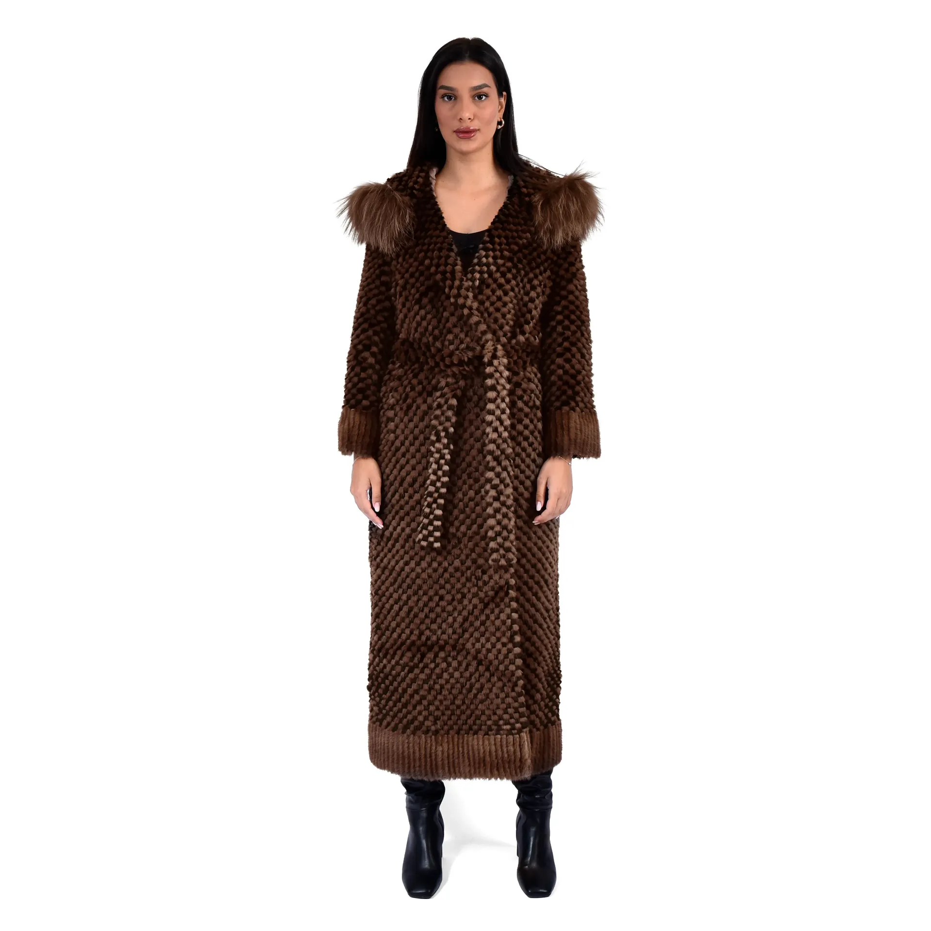[7001011] Jacket Hood with Mink and Rex Rabbit Fur 135cm - 5477-C (BLACK)