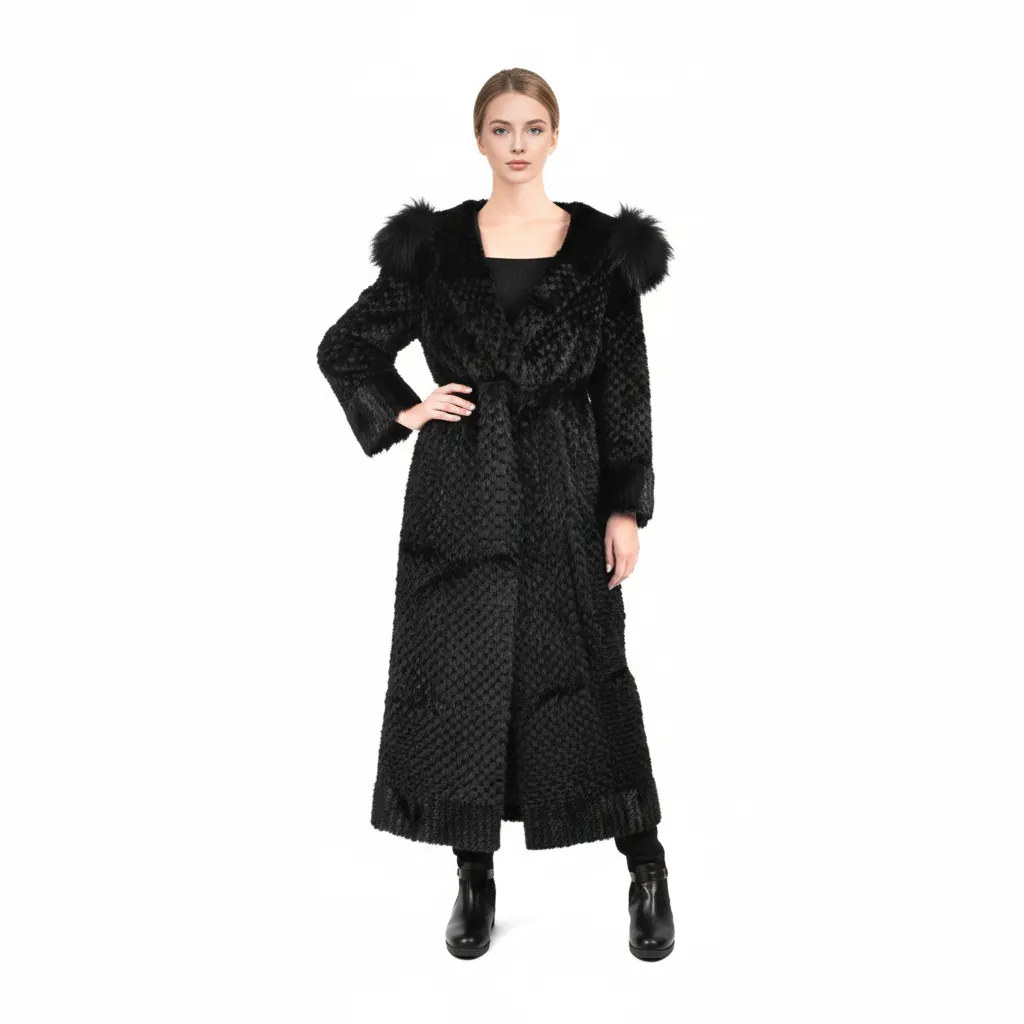 [7001011] Jacket Hood with Mink and Rex Rabbit Fur 135cm - 5477-C (BLACK)