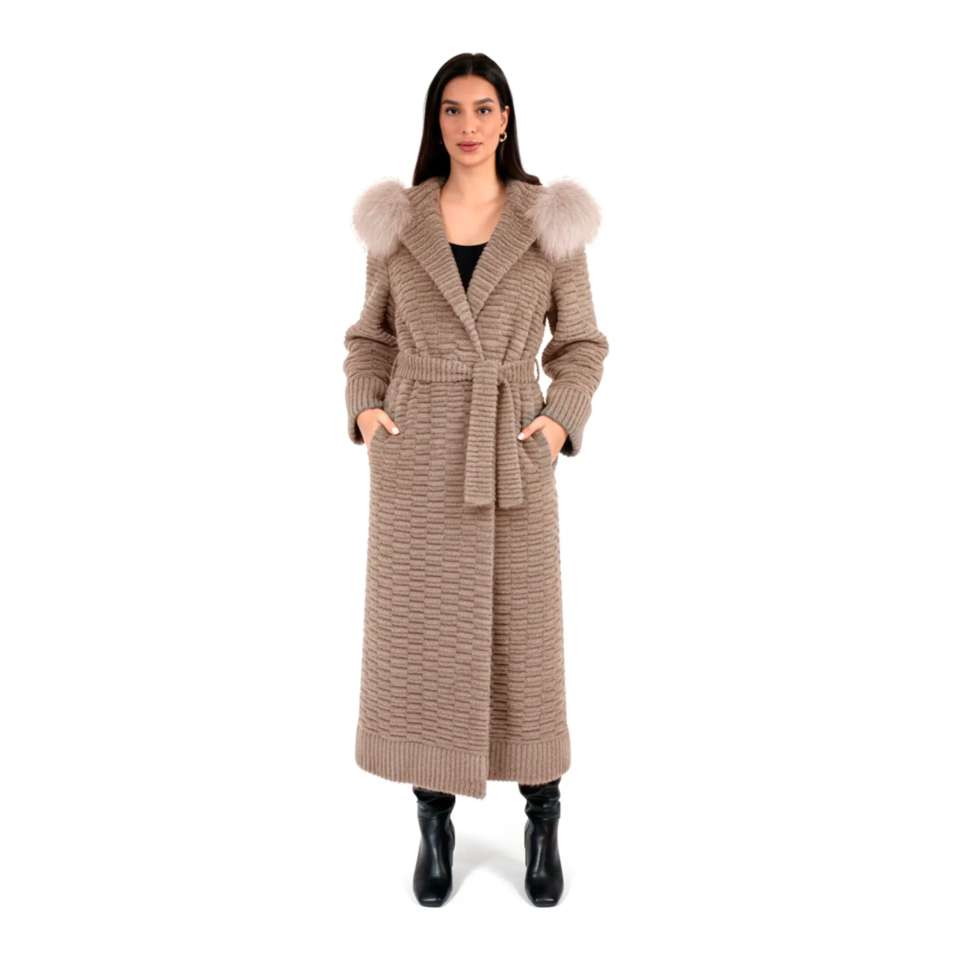 Jacket Hood with Mink and Rex Rabbit Fur 135cm - 5477-B (BLACK, M)