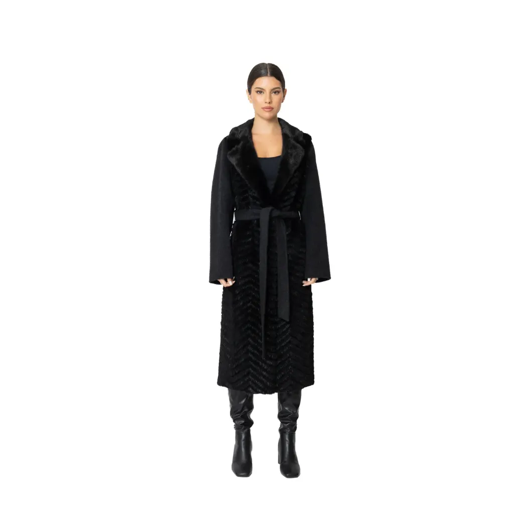 Jacket Cashmere with Mink and Rex Rabbit Fur 110cm