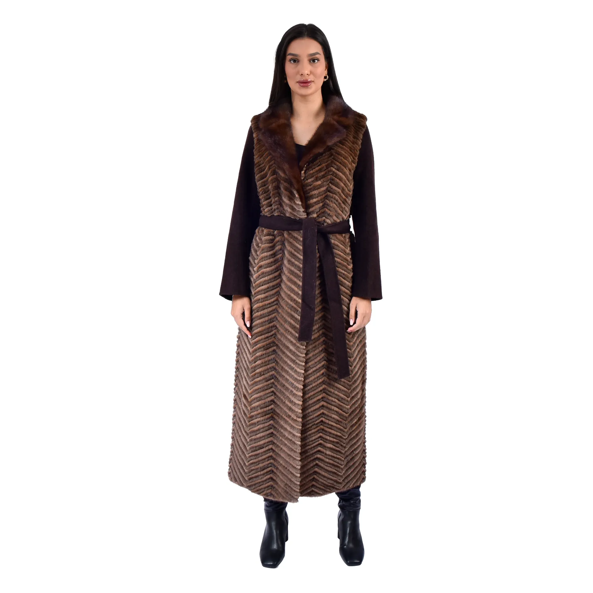 Jacket Cashmere with Mink and Rex Rabbit Fur 135cm