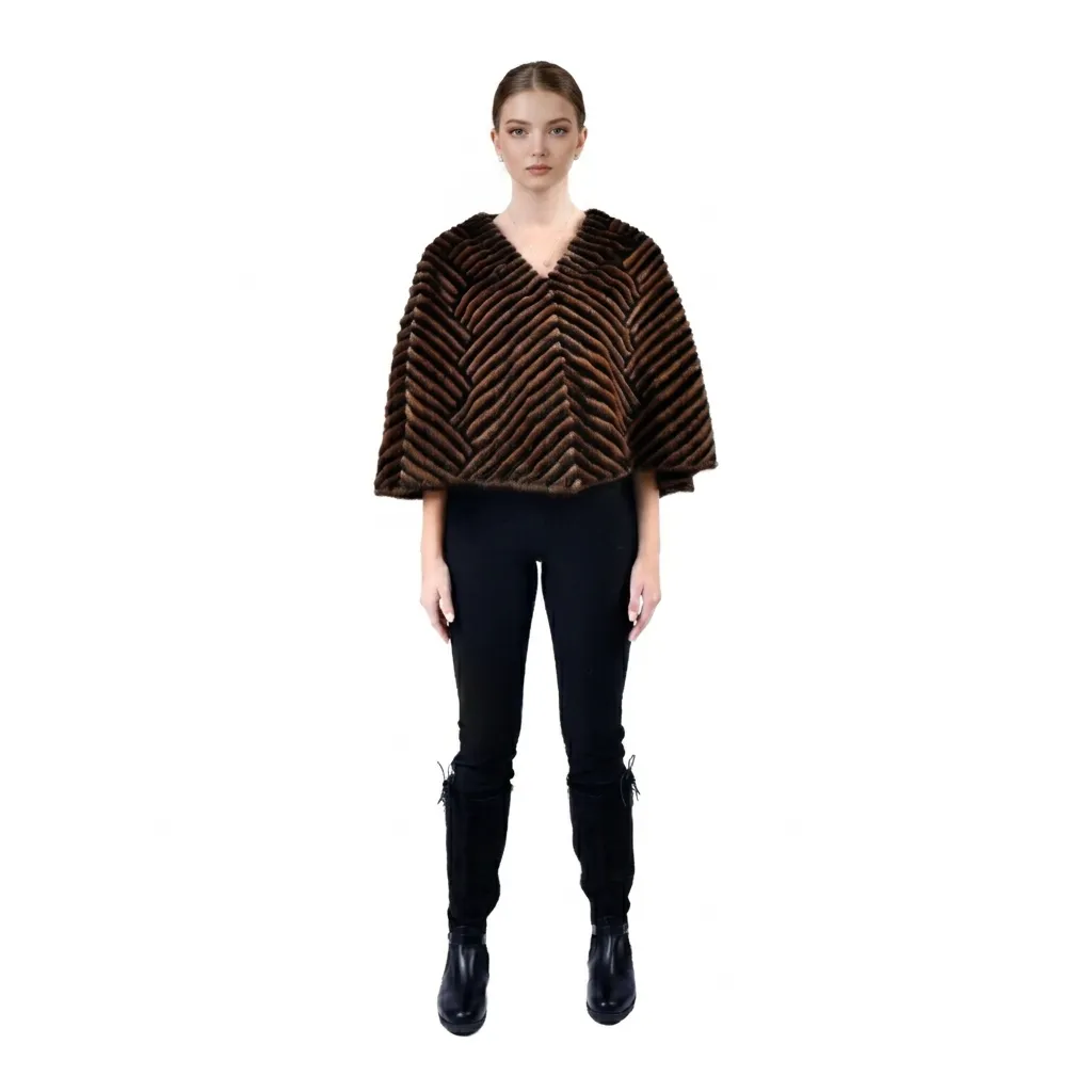 Stole Cape With Mink and Rex Rabbit Fur 55cm- 1-53
