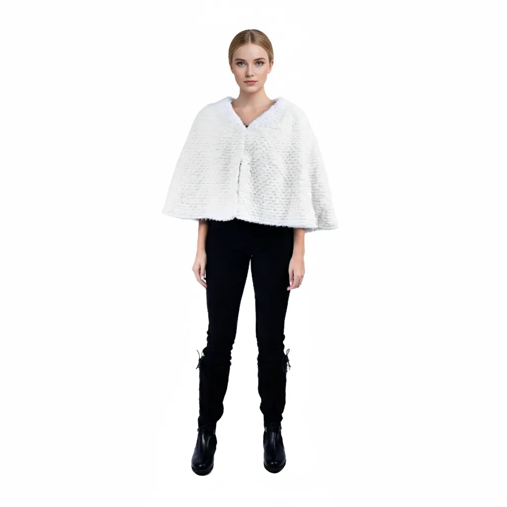 [700937] Stole Cape With Mink and Rex Rabbit Fur 55cm- 1-53B (WHITE)