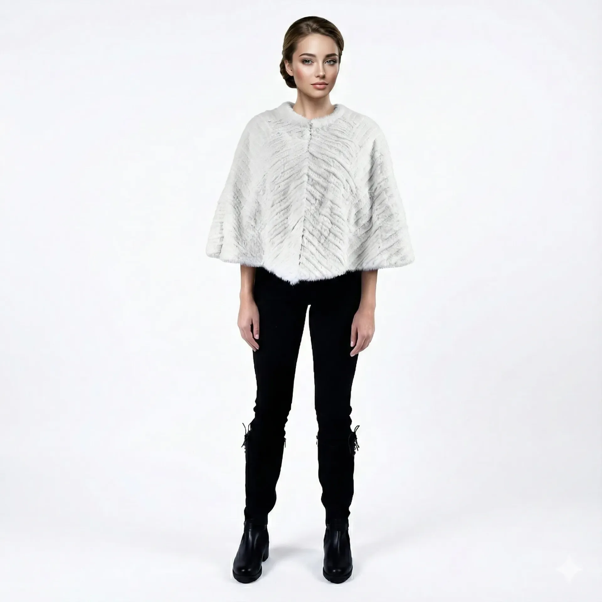 [700947] Queen Cape With Mink and Rex Rabbit Fur 55cm- 1-54B (WHITE)