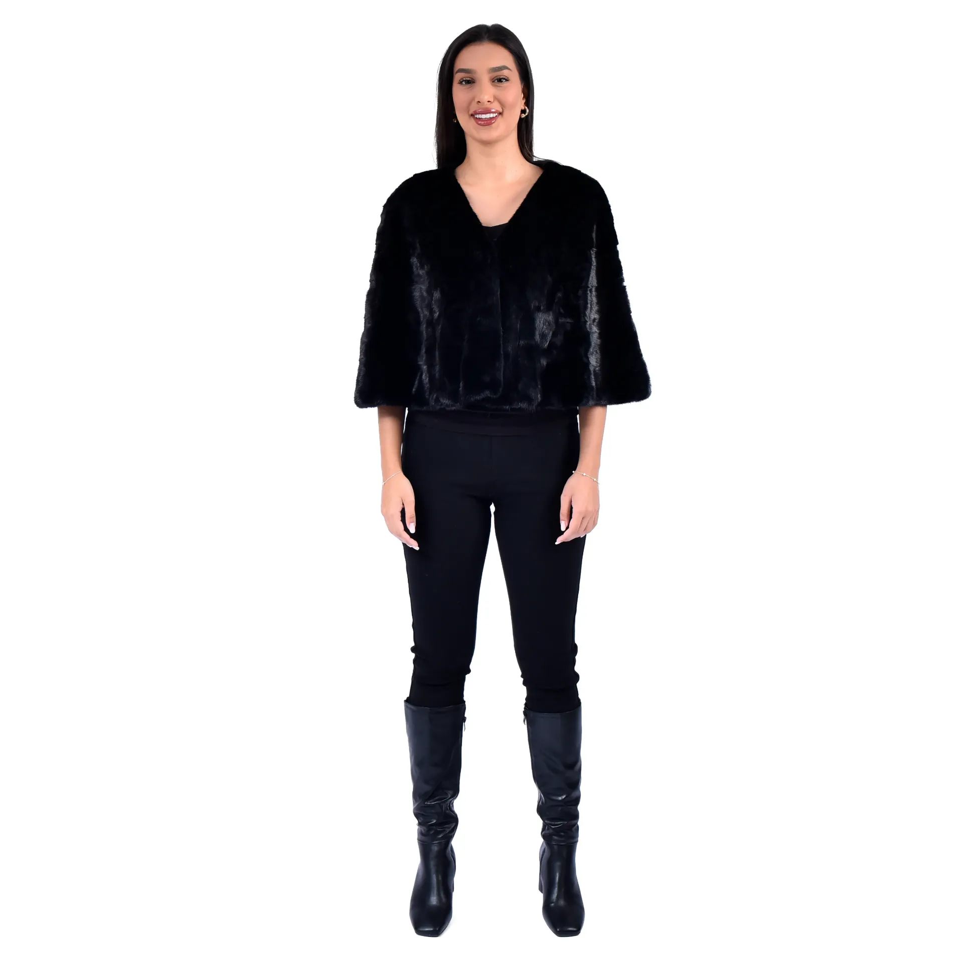 [7001028] Stole Cape With Mink Fur (BLACK)