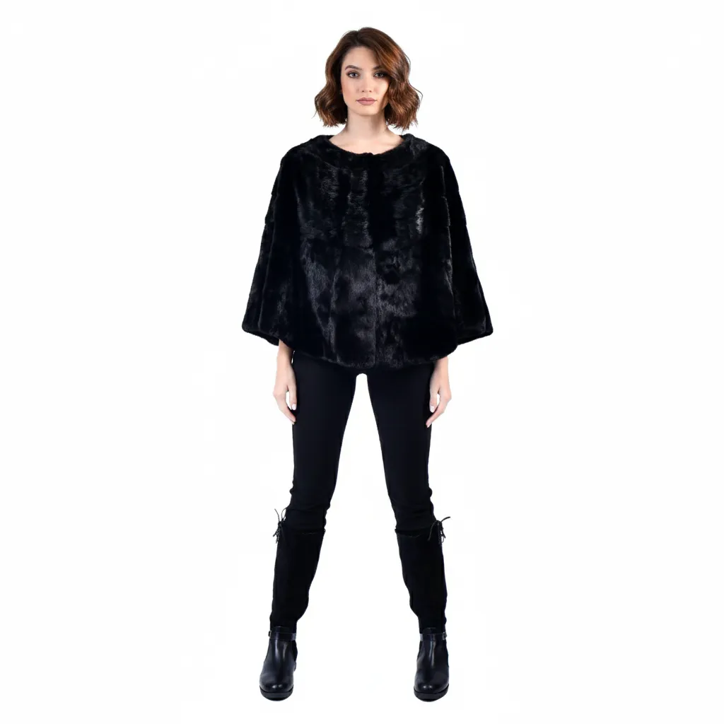[7001034] Queen cape With Mink Fur (BLACK)