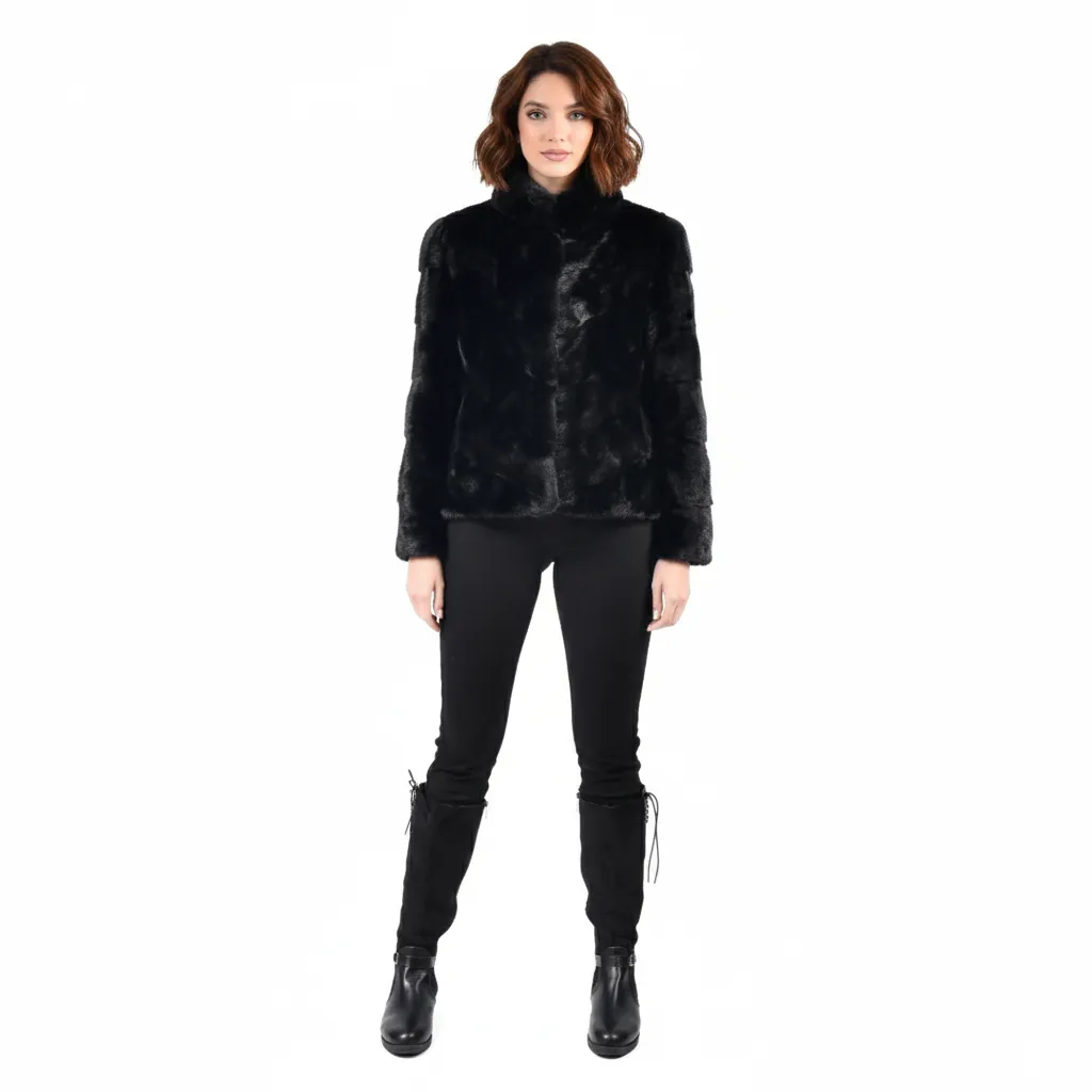 [7001040] Jacket With Mink Fur 55cm (BLACK, S)