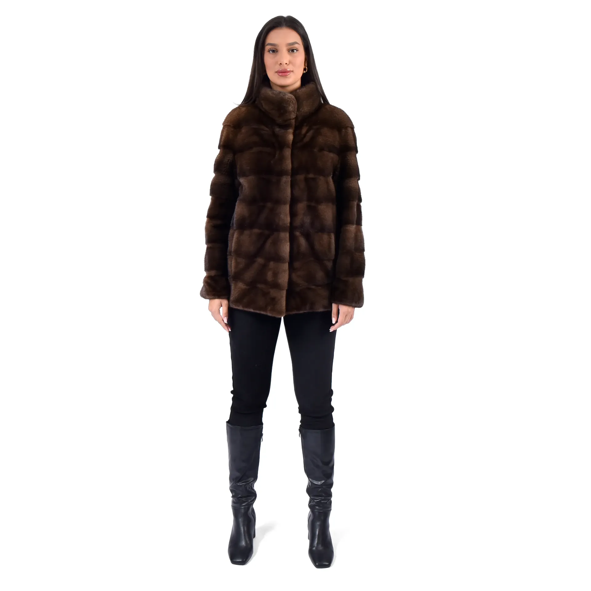 [70071] Jacket With Mink Fur 70cm (BLACK, S)