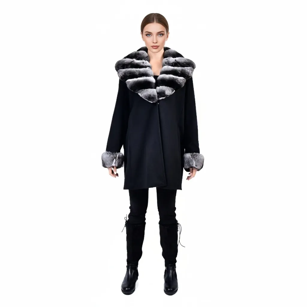 [20083] Cashmere Jacket With Chinchilla Fur 85cm - A