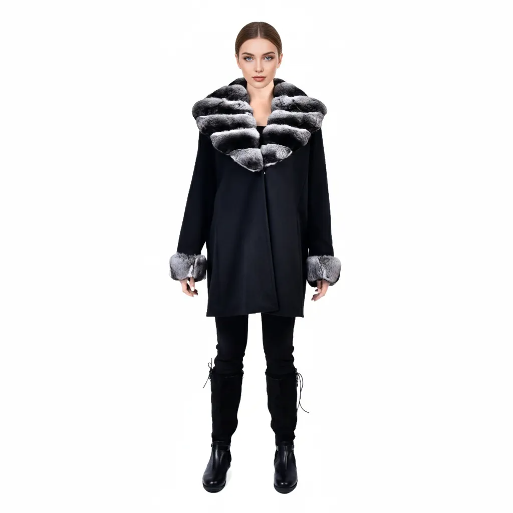 Cashmere Jacket With Chinchilla Fur 85cm - A