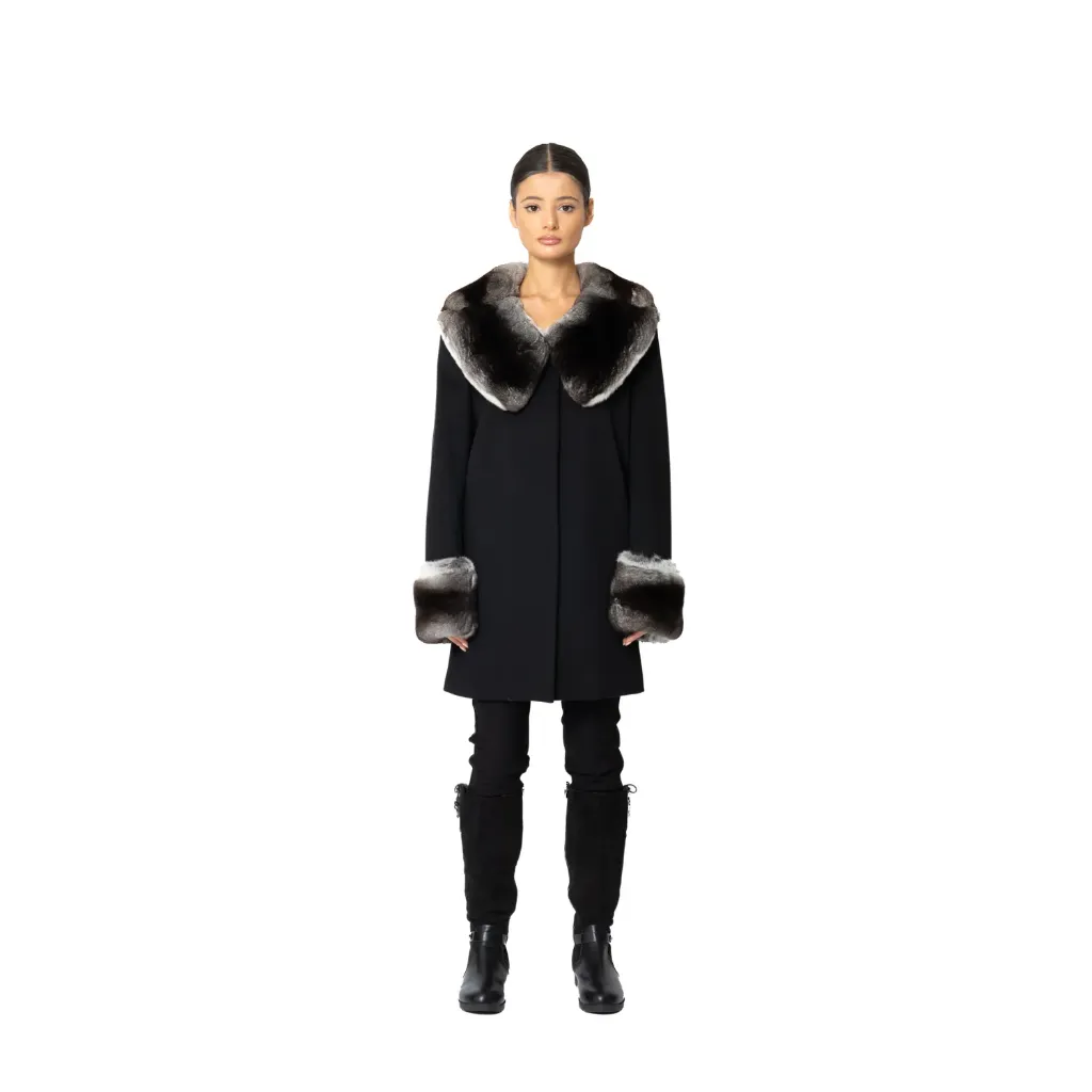 [20093] Cashmere Jacket With Chinchilla Fur 85cm - B