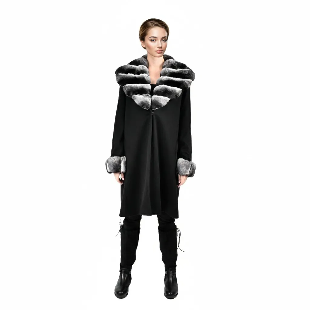 [20087] Cashmere Jacket With Chinchilla Fur 100cm (M)