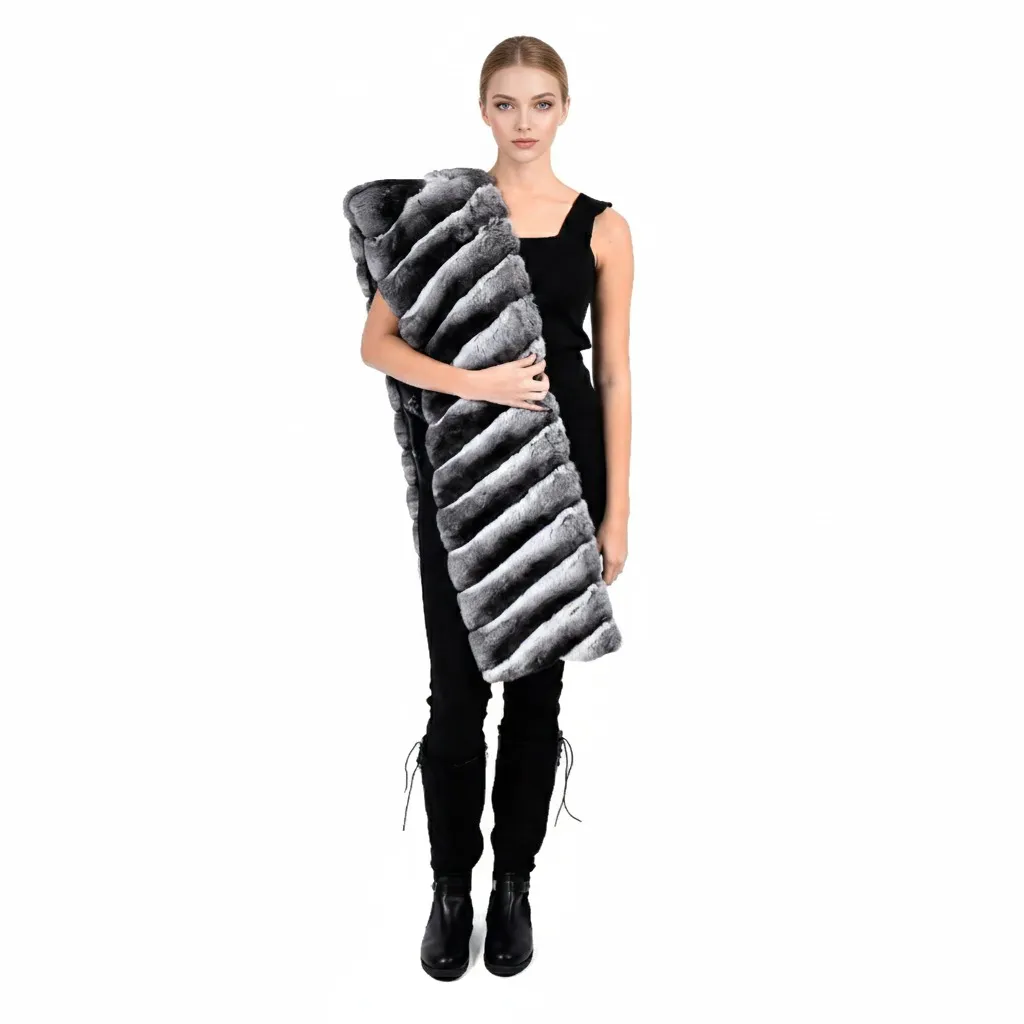 [200293] Scarf With Chinchilla Fur - 90 cm - A