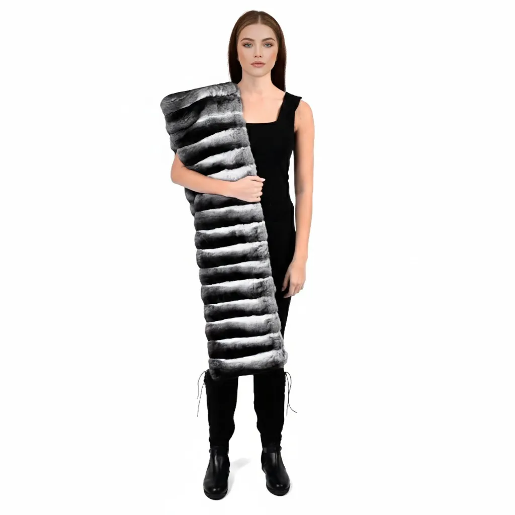 [200294] Scarf With Chinchilla Fur - 90 cm - B