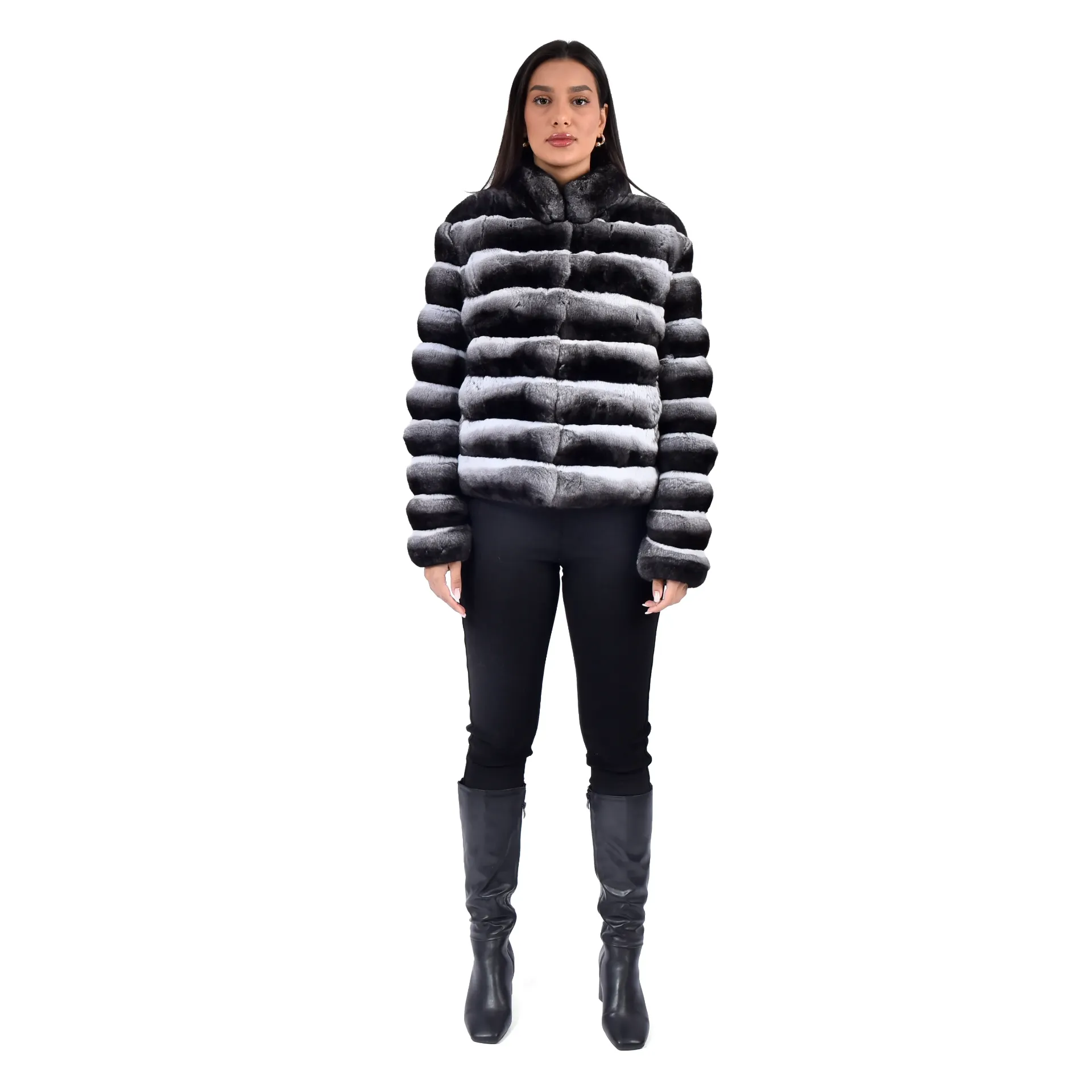 [200303] Jacket With Chinchilla Fur - Classic - 55cm