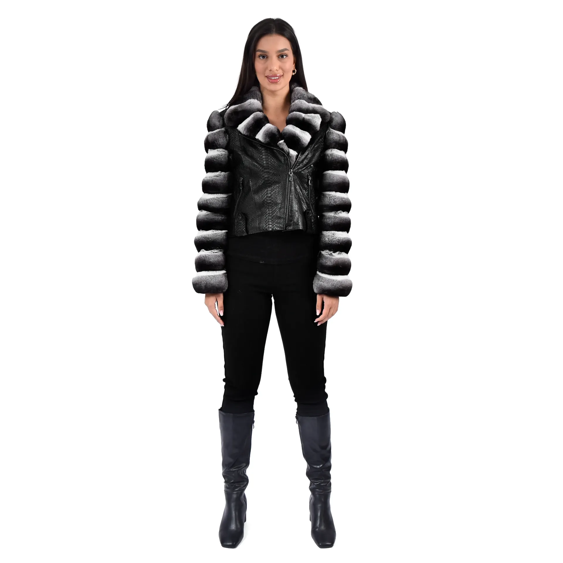 [200179] Jacket Python Leather With Chinchilla Fur
Length 55 cm