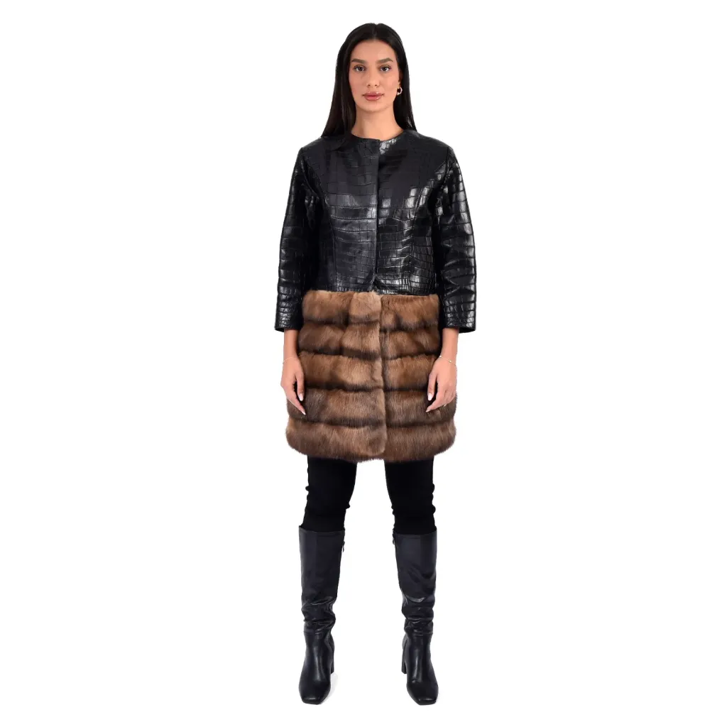 [30025] Jacket With Crocodile and Sabel Fur -  85 cm