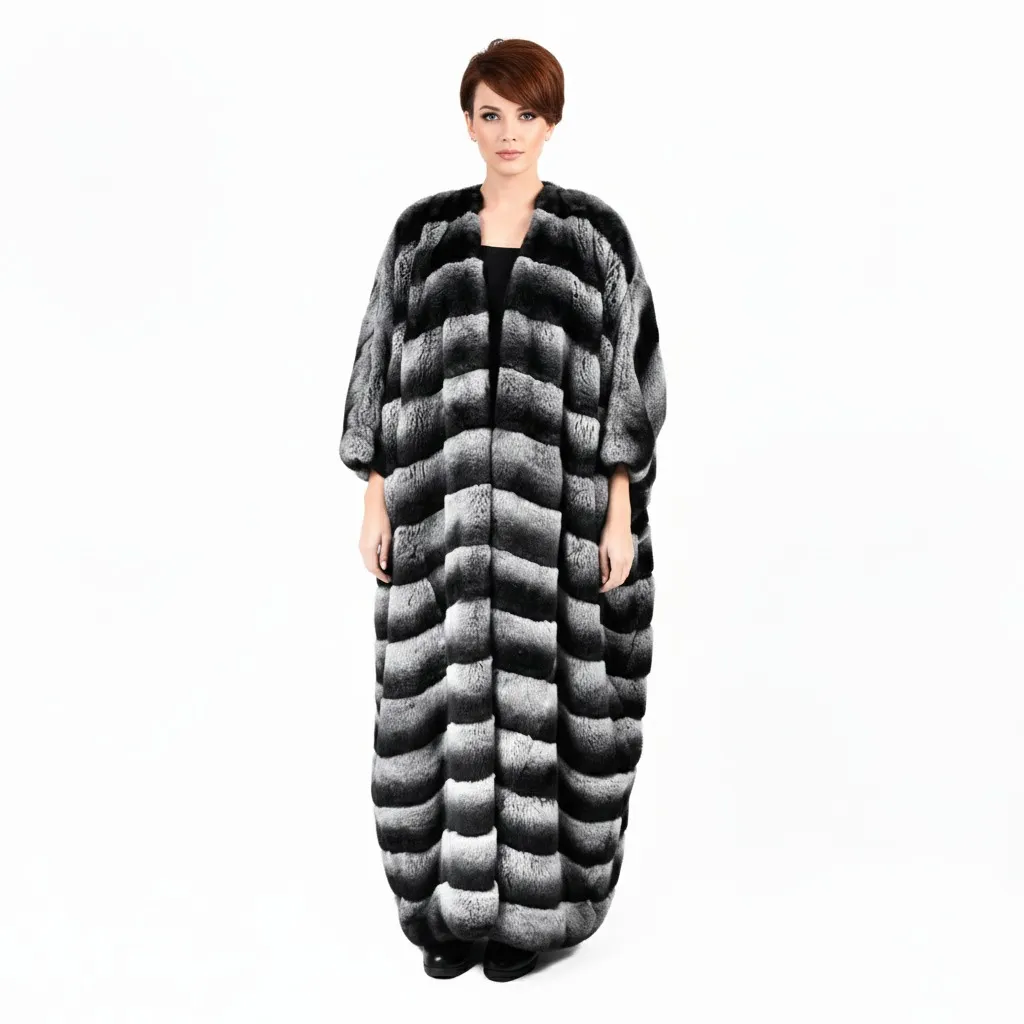 [8001337] Bisht With Rex Rabbit 135cm
