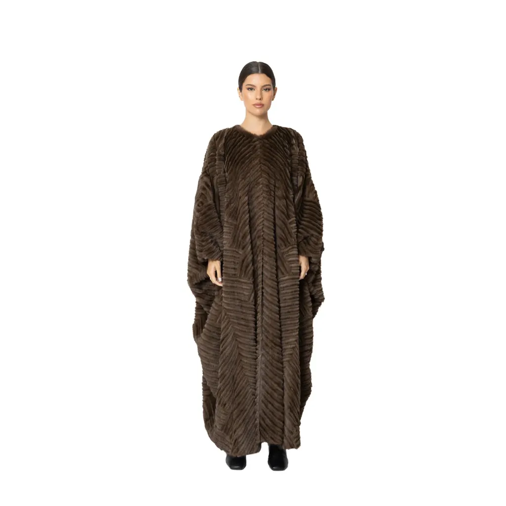 [700894] BISHT WITH MINK AND REX RABBIT FUR  135cm - A